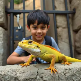 Estudante se assusta com lagarto